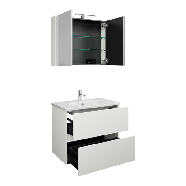 Burgbad Rocio set comprising mirror cabinet with LED light, washbasin and vanity unit, width 800mm, ...