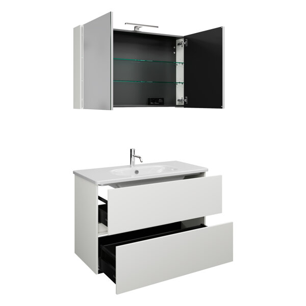 Burgbad Rocio set comprising mirror cabinet with LED light, washbasin and vanity unit, width 1000mm,...