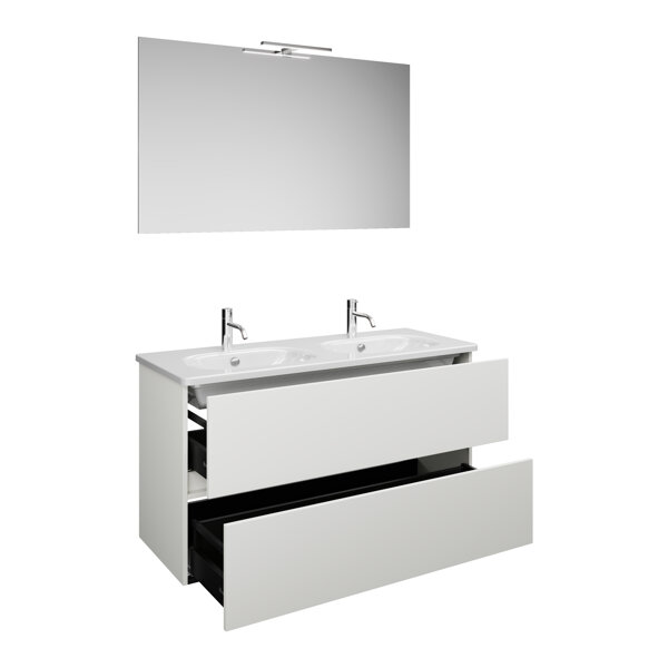 Burgbad Rocio set comprising mirror with LED light, double washbasin and vanity unit, width 1200mm, ...