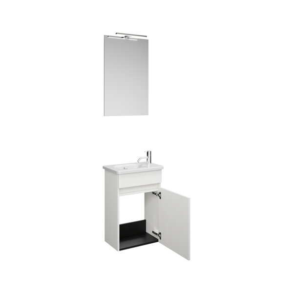 Burgbad Rocio guest bathroom set comprising mirror with LED light, washbasin and vanity unit, width ...