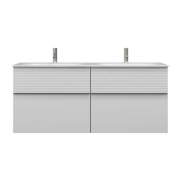 Burgbad Fiumo mineral cast double washbasin including vanity unit, with pleated front, width 1420mm,...