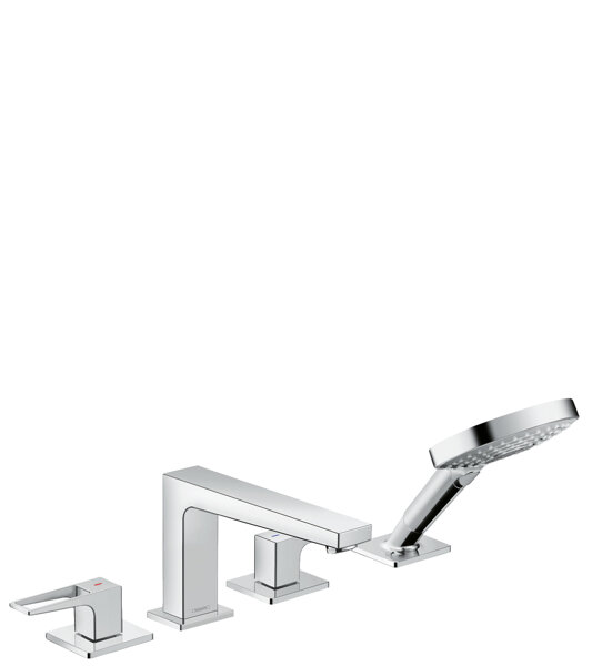 Hansgrohe Metropol 4-hole single-lever bath tub edge mixer, bow handles, 196mm projection