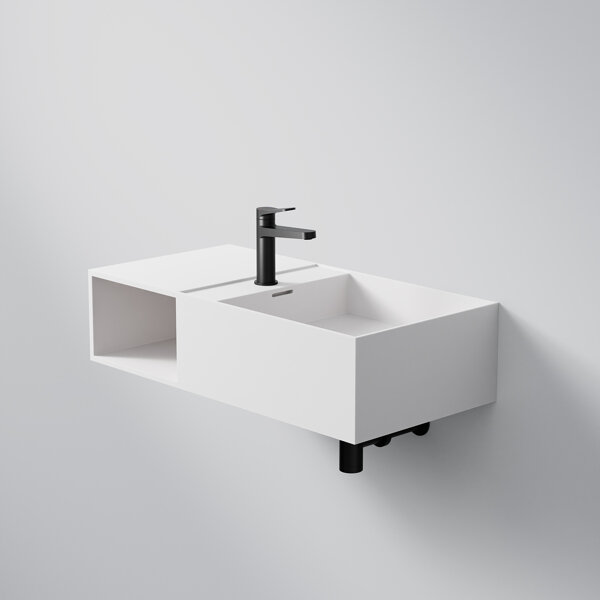 Steinberg Series 443 wall-mounted washbasin, with open compartment left, 800x400x200mm, 1 tap hole, with overflow, SolidSurface, 4437125W