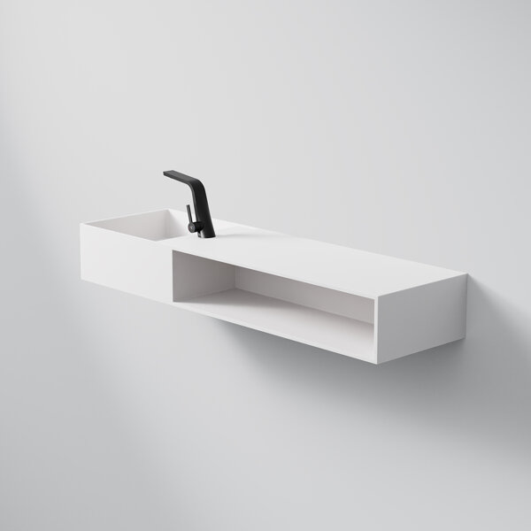 Steinberg Series 443 wall-mounted washbasin, with open compartment on the right, 1400x400x200mm, 1 tap hole, with overflow, SolidSurface, 4437140W