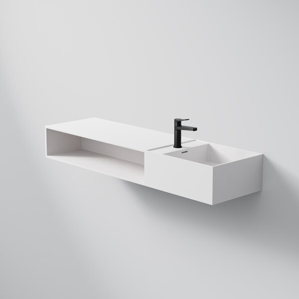 Steinberg Series 443 wall-mounted washbasin, with open compartment left, 1400x400x200mm, 1 tap hole,...