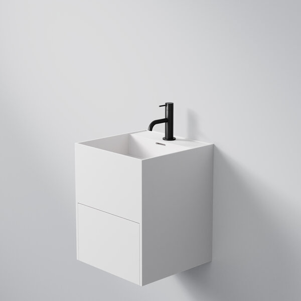 Steinberg Series 443 wall-mounted washbasin, with pull-out, 400x400x500mm, 1 tap hole, with overflow, SolidSurface, 4437180W