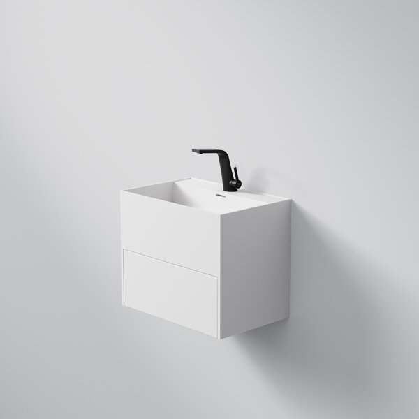 Steinberg Series 443 wall-mounted washbasin, with pull-out, 600x400x500mm, 1 tap hole, with overflow, SolidSurface, 4437195W