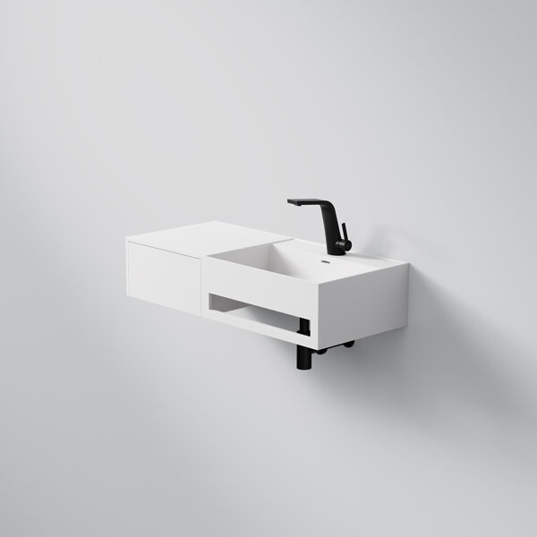 Steinberg Series 443 wall-mounted washbasin, pull-out left, towel rail right, 900x400x200mm, 1 tap hole, with overflow, SolidSurface, 4437205W