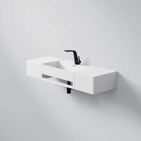 Steinberg Series 443 wall-mounted washbasin, 2 drawers, with towel rail, 1200x400x200mm, 1 tap hole, with overflow, SolidSurface, 4437230W