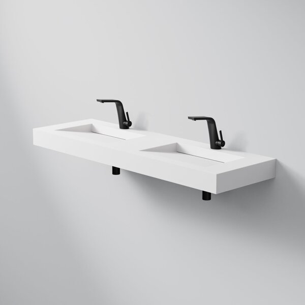 Steinberg Series 444 wall-mounted double washbasin, 1500x460x100mm, SolidSurface, 2 tap holes, without overflow, 4447200W