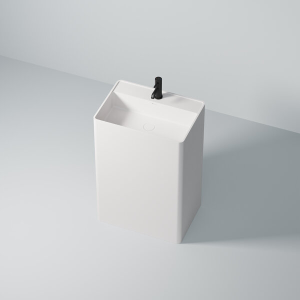 Steinberg Series 445 pedestal washbasin, angular, 600x420x900mm, SolidSurface, 1 tap hole, with over...