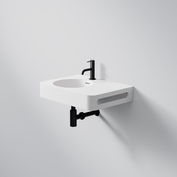 Steinberg Series 449 wall-mounted washbasin, 550x400mm, towel rail right, SolidSurface, 1 tap hole, with overflow, 4497115W