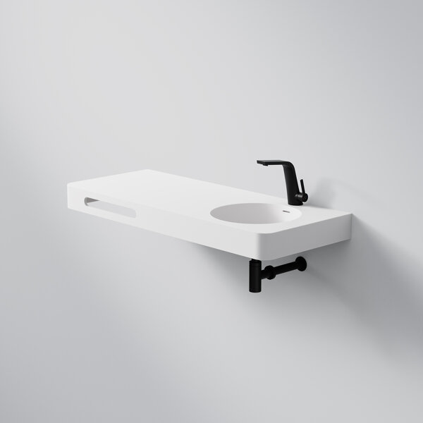 Steinberg Series 449 wall-mounted washbasin, 1200x480mm, towel rail left, SolidSurface, 1 tap hole, with overflow, 4497120W