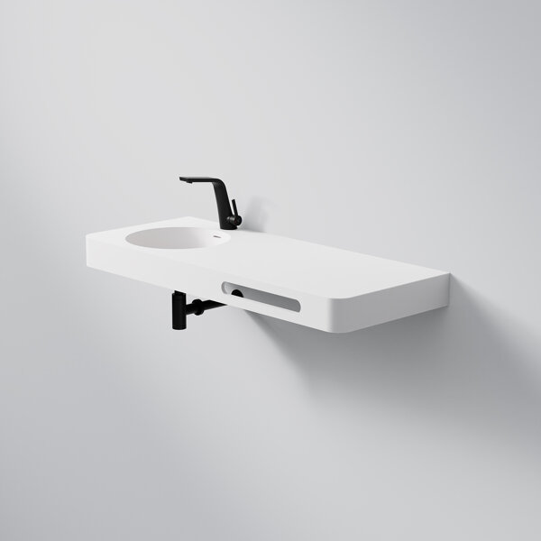 Steinberg Series 449 wall-mounted washbasin, 1200x480mm, towel rail right, SolidSurface, 1 tap hole,...