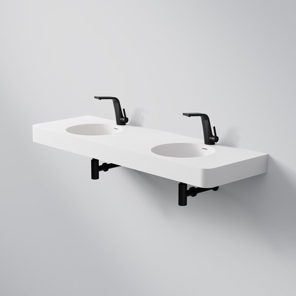 Steinberg Series 449 wall-mounted double washbasin, 1500x480mm, SolidSurface, 2 tap holes, with overflow, 4497200W