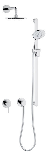 Keuco IXMO shower set 5, 59604, with round rosettes, single lever mixer for 2 consumers, chrome-plated