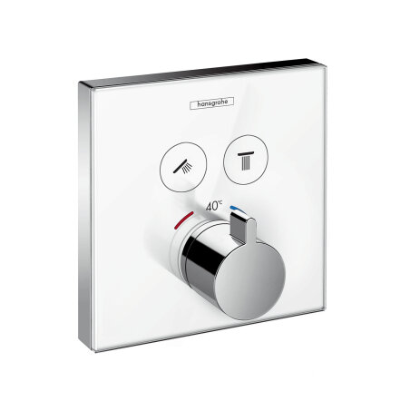 hansgrohe ShowerTablet ShowerSelect glass thermostat, concealed, 2 consumers, white/chrome, 15738400