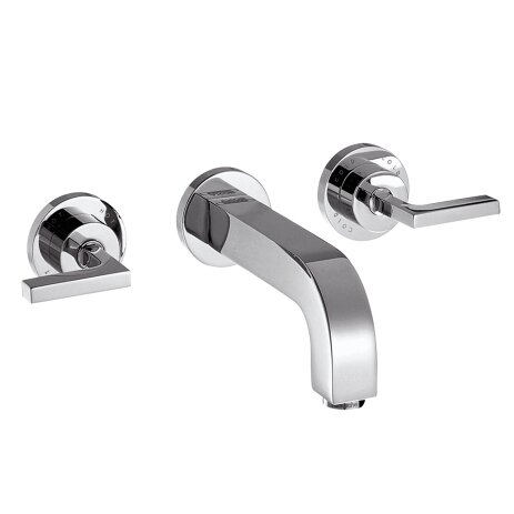 Hansgrohe AXOR Citterio 3-hole basin mixer flush-mounted, spout 222mm, lever handles, rosettes for wall mounting