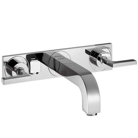 Hansgrohe AXOR Citterio 3-hole basin mixer flush-mounted, spout 222mm, lever handles, plate for wall mounting