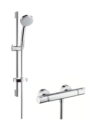 Hansgrohe surface-mounted shower system Vario EcoSmart with Ecostat Comfort thermostat and shower ra...