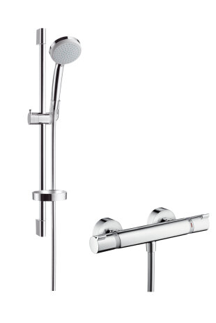 Hansgrohe Croma 100 surface-mounted shower system Vario with Ecostat Comfort thermostat and shower bar 65 cm, 27034000, chrome