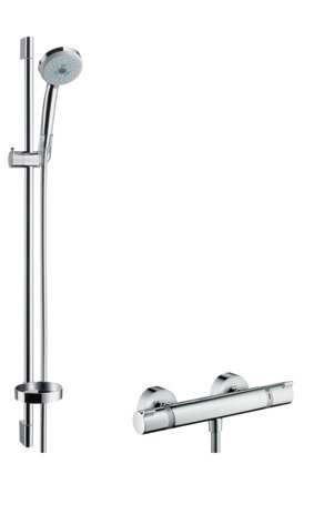 Hansgrohe Croma 100 surface-mounted shower system Multi with Ecostat Comfort thermostat and shower b...