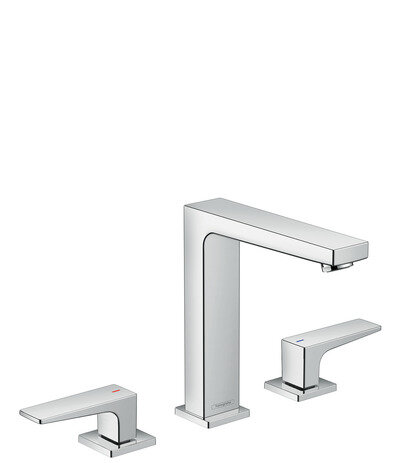 hansgrohe Metropol 3-hole basin mixer 160, lever handles, push-open pop-up waste, projection 152mm