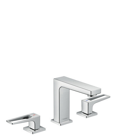 Hansgrohe Metropol 3-hole basin mixer 110, lever handles, push-open waste, projection 132mm