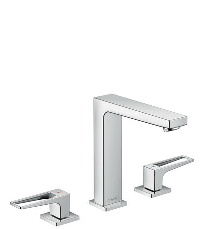 Hansgrohe Metropol 3-hole basin mixer 160, lever handles, push-open waste, projection 152mm