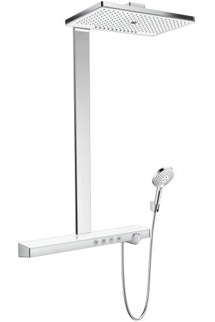 hansgrohe Rainmaker Select Showerpipe 460 3jet with thermostat, surface-mounted, 4 consumers, white/ chrome