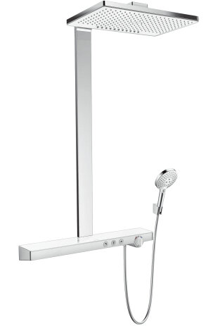 Hansgrohe Rainmaker Select Showerpipe 460 2jet with thermostat, surface-mounted, 3 consumers, white/...