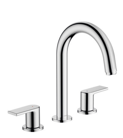 hansgrohe Vernis Shape 3-hole basin mixer with pop-up waste, 166 mm projection, 71563