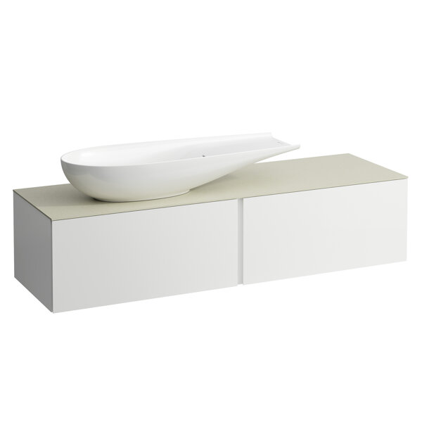 Laufen Il Bagno Alessi drawer unit, stone top Calce Avorio, cutout left, 160x50x37cm, to WT bowl H81...