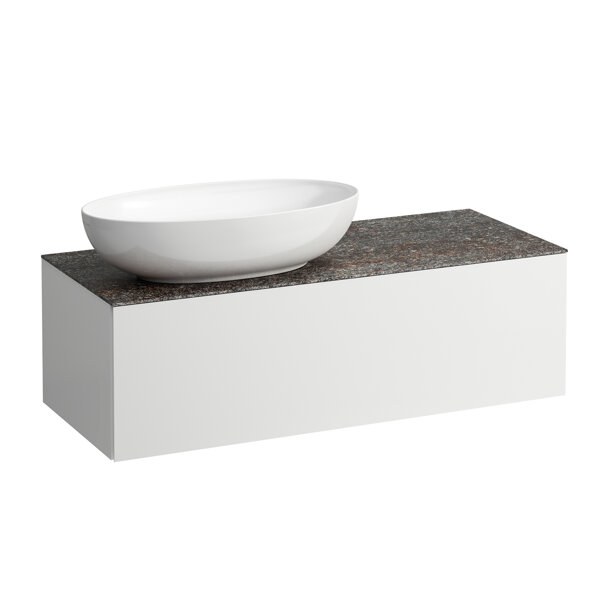 Laufen Il Bagno Alessi drawer element, 1 tap hole, stone top Marrone Naturale, cutout left, 120x50x3...