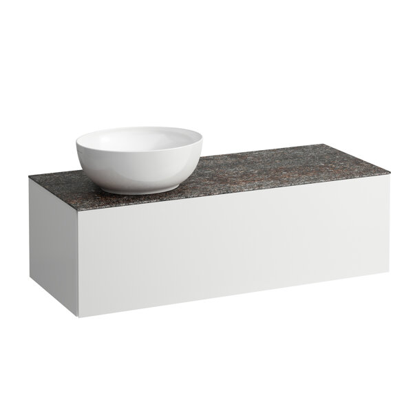 Laufen Il Bagno Alessi drawer element, stone top Marrone Naturale, cutout left, 120x50x37cm, to WT b...