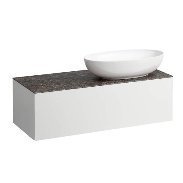 Laufen Il Bagno Alessi drawer element, 1 tap hole, stone top Marrone Naturale, cutout right, 120x50x...