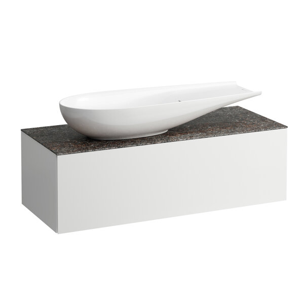 Laufen Il Bagno Alessi drawer element, stone top Marrone Naturale, cutout left, 120x50x37cm, to WT b...