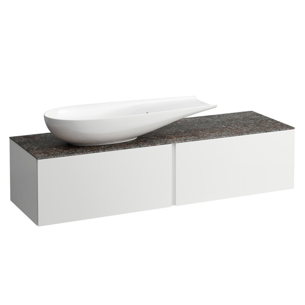 Laufen Il Bagno Alessi drawer element, stone top Marrone Naturale, cutout left, 160x50x37cm, to WT b...