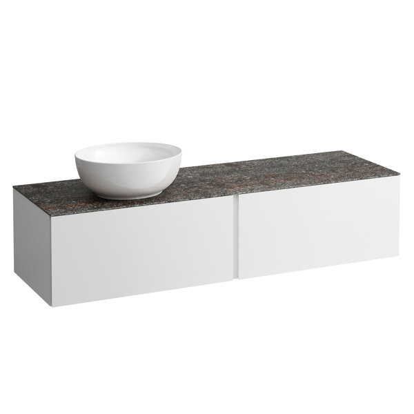 Laufen Il Bagno Alessi drawer element, stone top Marrone Naturale, cutout left, 160x50x37cm, to WT b...