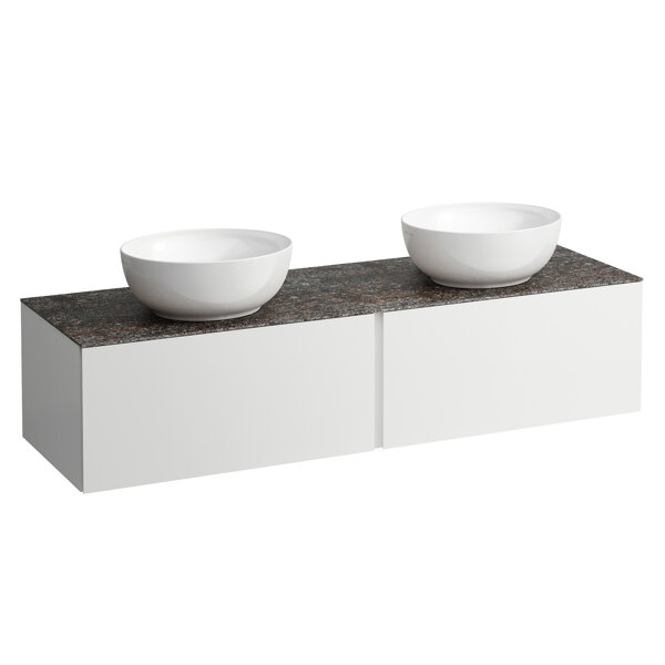 Laufen Il Bagno Alessi drawer unit, stone top Marrone Naturale, cutout right/left, 160x50x37cm, 2 dr...