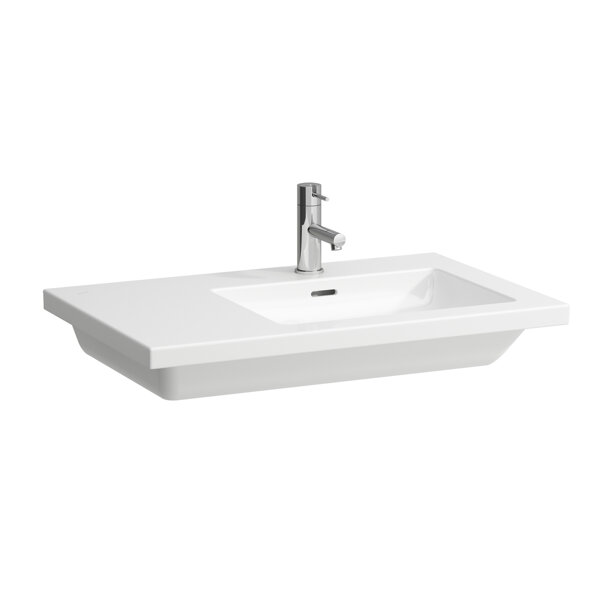 Laufen Living Square washbasin, asymmetric, shelf left, 1 tap hole, with overflow, 750x480, white