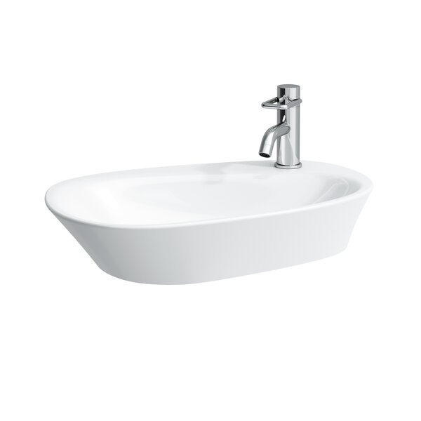 Running Palomba Wash basin bowl, 1 tap hole, with overflow, with tap hole bench, 600x400