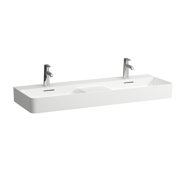 Laufen VAL double washbasin, 3 tap holes, without overflow, 1200x420mm, semi-dry area centered, H814282