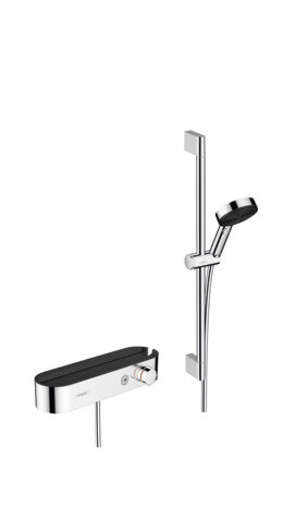 Hansgrohe Pulsify Select S shower system 105, 3jet Relaxation, set incl. thermostat, chrome, shower rail 600mm, 24260000