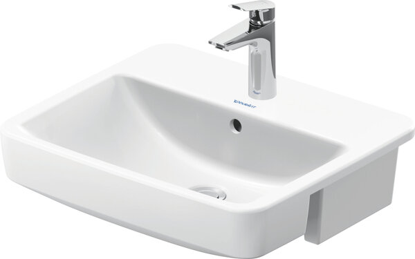 Duravit No.1 semi-recessed washbasin, 1 tap hole, with overflow, 550x460mm, glazed underside, white, 03765500002