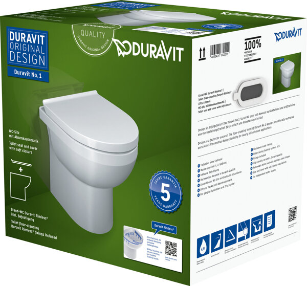 Duravit No.1 floor-standing WC set, incl. WC seat, 370x480mm, white high-gloss, 41840900A1