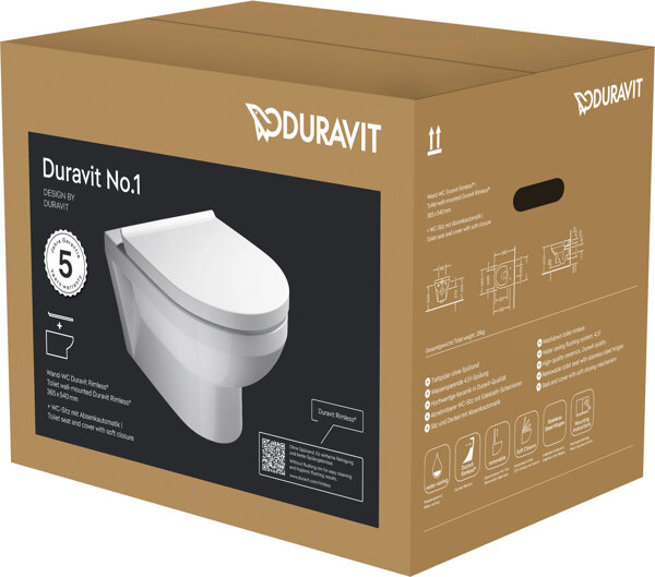 Duravit No.1 wall-hung WC set, incl. WC seat, 373x540mm, white high-gloss, 45620900A1