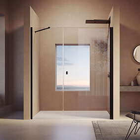 Hüppe SolvaPro pivot door with side panel in recess, right-fixing, width: 90cm, height:200cm, 7T3002