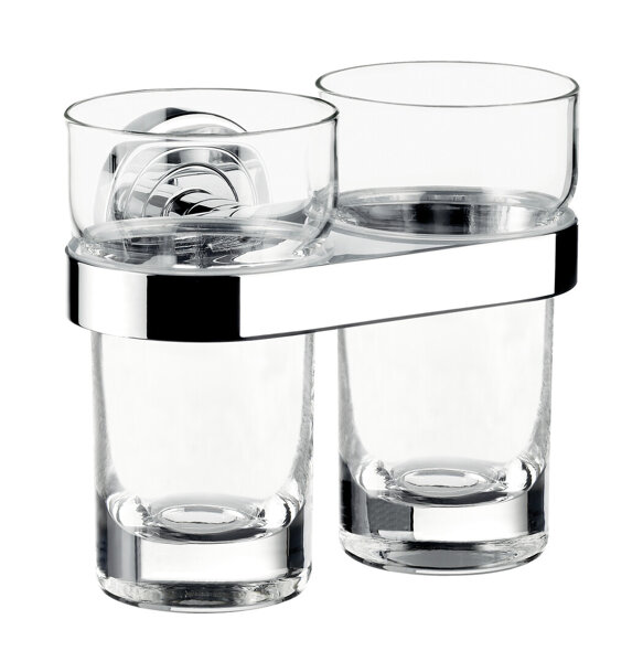 Emco polo double glass holder, crystal glass clear, chrome, 072500100